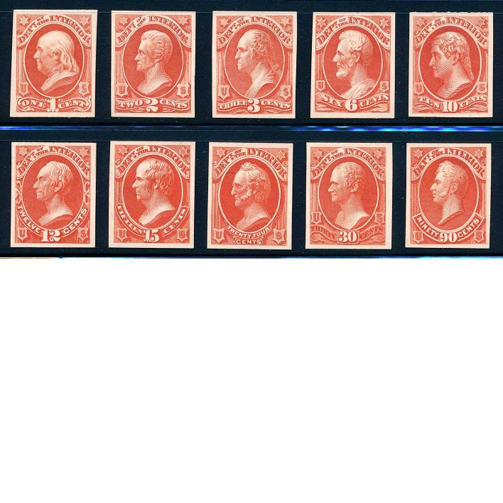 O15P4-O24P4 Treasury Department Official Stamp Proofs on card