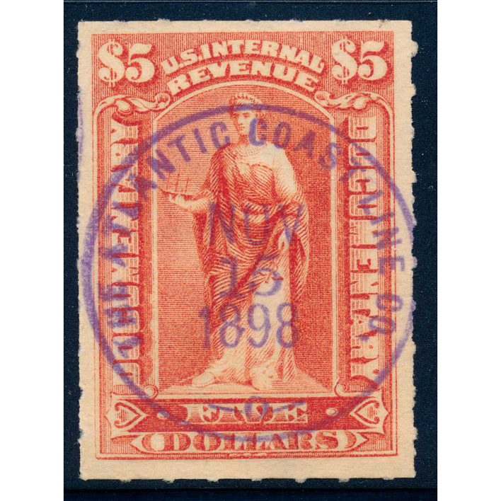 R175 $5 Documentary Revenue Stamp, The Atlantic Coast Line Co. SON cancel